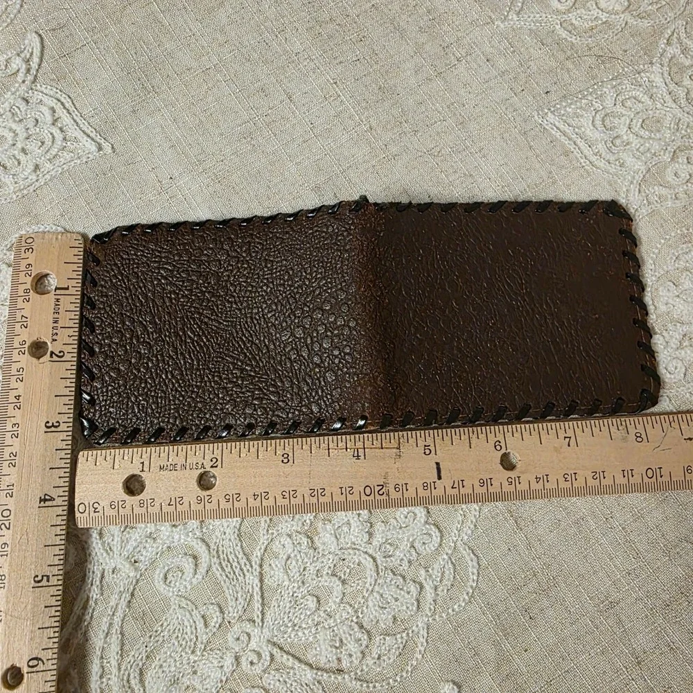 Vintage Whipstitch Bifold Wallet Genuine Leather Brown, Basic